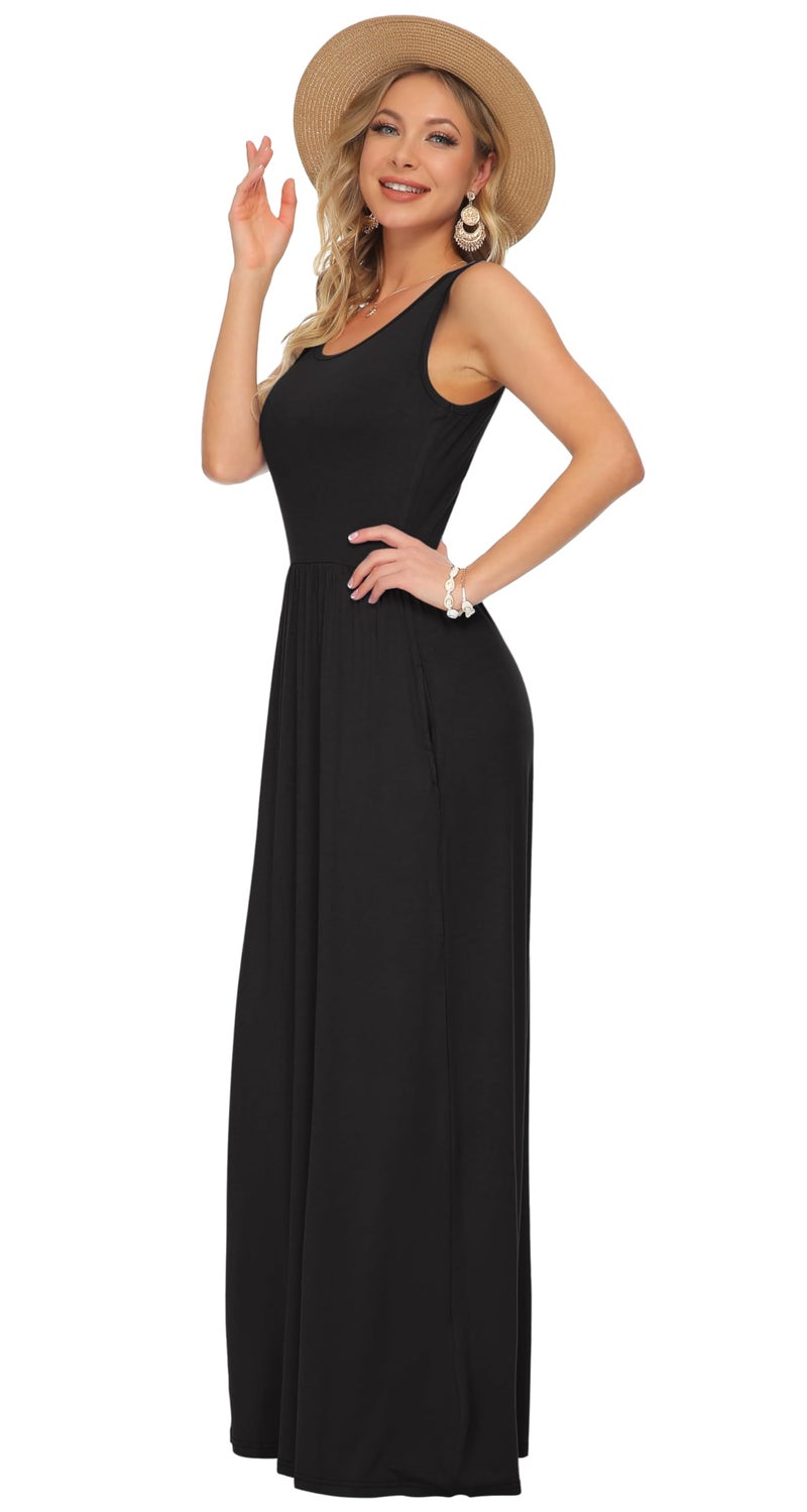 AUSELILY Women's Summer Sleeveless Loose Maxi Dress Casual Long Dresses with Pockets 2026 New Black L - Image 2